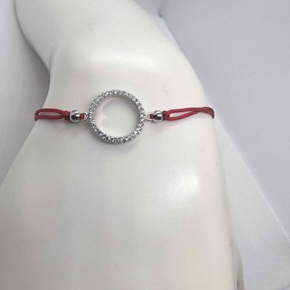 Sterling SIlver 925 Round Design With Red String Bracelet - Picture 1 of 3
